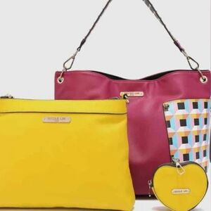 Nicole Lee Vibrant Pink and Yellow Shoulder Bag Set